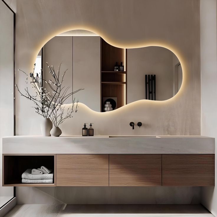 120*70 cm LEDLİ ASİMETRİK BANYO AYNASI